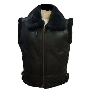 Gilet en cuir noir en peau de mouton avec fourrure de vol d'hiver pour hommes vêtements d'extérieur chauds de qualité supérieure style vintage vêtements confortables - Product Image 4