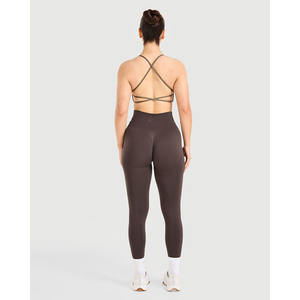 Soutien-gorge de sport croisé marron moka de haute qualité flatteur décolleté en V dos à bretelles et soutien-gorge de sport Fitness pour femmes adultes à impact élevé - Product Image 6