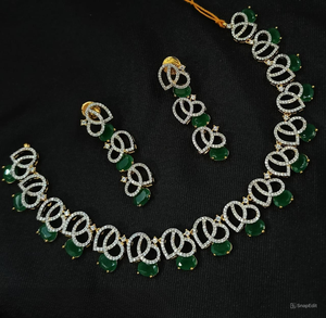 AMERICAN DIAMOND BRIDAL NECKLACE <b>SET</b> and HIGH QUALITY & CLASSIC EARRINGS <b>JEWELLERY</b> <b>SET</b> for WEDDING <b>JEWELLERY</b> CLASSIC STYLE <b>WOMEN</b> - Product Image 1