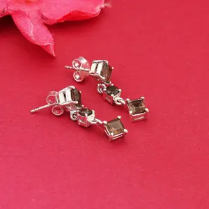 Pendientes de Plata 925 con Cuarzo Ahumado para Mujer, Joyería Elegante, Idea de Regalo - Product Image 1