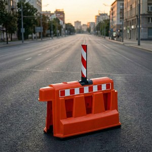 Barrière de sécurité en plastique et panneau d'avertissement de type bollard 100 x 120 x 40 cm - Product Image 1