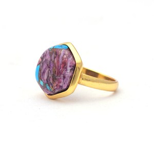 Anillo de Plata de Ley 925 hecho a mano para mujer, anillo de moda para fiesta de boda, ostra púrpura Espinosa, cobre, turquesa, bisel de calidad increíble - Product Image 3