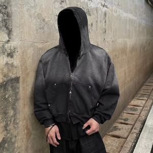 2025 Fabricantes de ropa Lavado ácido personalizado Sun Faded Hoodie Algodón French Terry Heavyweight Men Zip up Vintage Hoodie - Product Image 1