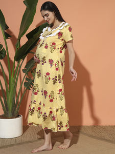 Women's 100% Cotton Elegant <b>Maternity</b> Lace <b>Nightgown</b> Half Sleeves Full Length Breathable Fabric Neck Floral Print Summer Single - Product Image 2