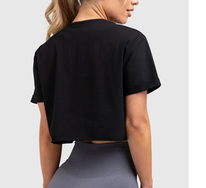 T-shirt court en coton doux 100% pour femme, été, impression de logo personnalisé, col rond, manches courtes, 2026 - Product Image 2