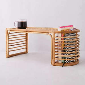 Minimalist Handmade Rattan <b>Tea</b> Table Natural Bamboo Side <b>Stand</b> - Beige Round Accent Furniture for Living Room Made in Vietnam - Product Image 4