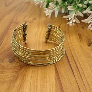Martillado vintage étnico declaración latón Boho chapado en oro brazalete pulsera, ajustable Wiest pulsera brazaletes - Product Image 4