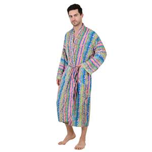 Boho Men's Elegant Pink Green <b>Robe</b> Soft Silk Kimono with Geometric Persian Pattern for <b>Beach</b> Cover up or House Use King Size - Product Image 6
