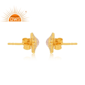 La mejor calidad de plata esterlina chapada en oro Cz y Rainbow Moon Stone Gemstone Heart Stud Earring Demi Fine Jewelry Fabricante - Product Image 3