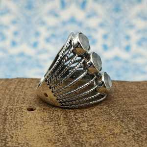 Southwest Design Faceted Moonstone y Diamond Silver Ring Bohemian Artisan Crafted para boda Venta caliente Joyería - Product Image 4