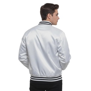 OEM Custom Made High Quality Men's Baseball Letterman Varsity Jacket Custom Embroidery Satin Sleeves Windbreaker Jacket - Product Image 4