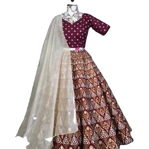 Nueva hermosa secuencia de hilo nupcial Lehenga Choli Georgette trabajo bordado semi cosido con tela de trabajo Dupatta - Product Image 2
