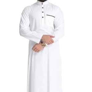 OEM 2025 Vêtements islamiques arabes de haute qualité Dubaï Thawb Jubba pour hommes à manches courtes Thobes ethniques Couleur unie Thobe musulman pour hommes - Product Image 3