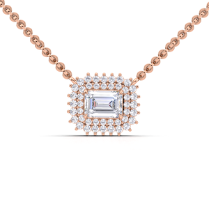 Colgante de Diamante Cultivado en Laboratorio con Certificación IGI, Corte Esmeralda, Doble Halo, en Oro Blanco/Amarillo y Rosa de 14K, Diseño de Racimo de Lujo - Product Image 1
