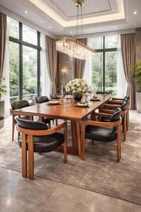 Mesa de Comedor de 220 cm para 8 Personas, Madera de Ónix y Nogal, Chapa de Roble, Estructura de Madera de Caucho, Muebles Modernos para Comedor, Duraderos - Product Image 4
