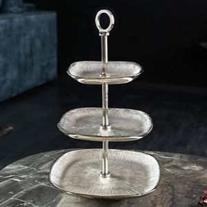 <b>3</b> <b>Tier</b> Aluminium <b>Cake</b> <b>Stand</b> Silverware Prime Quality Customized Shape Metal Aluminium Dessert <b>Stand</b> in India - Product Image 1
