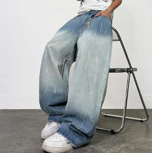 Jeans de Mezclilla para Hombre, Estilo Hip-hop, Corte Recto, Cintura Alta, Transpirables, 100% Algodón, Ajuste Holgado, Estilo Y2k, para Invierno - Product Image 2