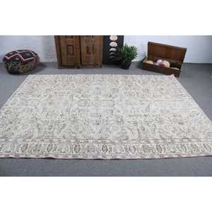Alfombra Grande Vintage de 6.1x8.9 pies (186x272 cm), Alfombra Turca Blanca con Estampado Animal - Product Image 3