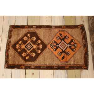 Tapis turc vintage 1,6x2,9 pi (50x87 cm), tapis à imprimé animal brun orange - Product Image 2