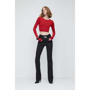 Crop top essentiel décontracté à manches longues avec logo frontal, vêtement court - Product Image 2