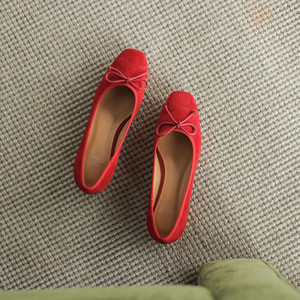 รองเท้าส้นแบนผ้ากำมะหยี่สีแดงสีแดงสีแดงสีแดงใส่สบายรองเท้าบัลเล่ต์ผู้หญิงรองเท้าบัลเล่ต์บัลเล่ต์ผู้หญิงบัลเล่ต์ผู้หญิงรองเท้าลำลองฤดูหนาวมีโบว์ - Product Image 5
