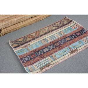 <b>Vintage</b> Turkish <b>Rug</b> Ethnic Blue Beige 2.4x3.4ft Large Area Classic Patchwork Design Wool Latex 4m Rectangle Hallway for Rooms - Product Image 4
