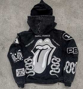 Veste d'hiver décontractée pour homme de haute qualité, en polyester/coton, avec fermeture éclair 1/4, manches longues, en denim, en molleton français, respirante, coupe-vent - Product Image 5