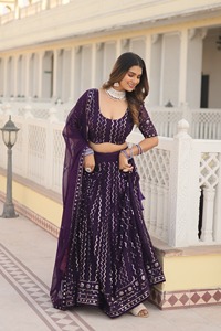 Traje de Sari Lehenga Choli DE TRABAJO bordado de imitación tradicional indio, ropa de boda alta, vestido Formal largo para mujer Dupatta de red - Product Image 6