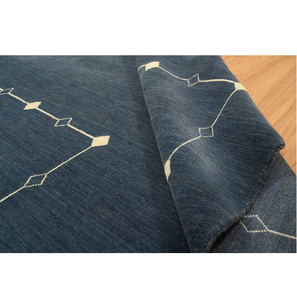 Tapis en laine noué à la main Gabbeh bleu-gris à motif losanges, tapis moelleux de style campagnard pour salon et chambre à coucher - Product Image 1