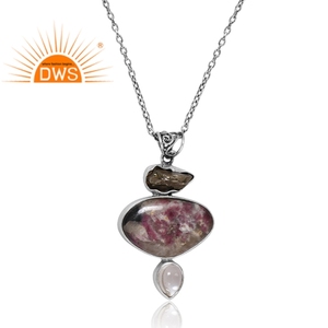 สร้อยคอจี้อัญมณีหลายเม็ดทำจากเงินแท้จากธรรมชาติ925ผู้ผลิตเครื่องประดับตามสั่ง - Product Image 2