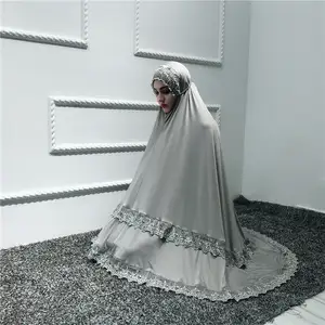 Conjunto de dos piezas de Ramadán, hijab abaya, vestido con diseño de encaje, jilbaba telekung