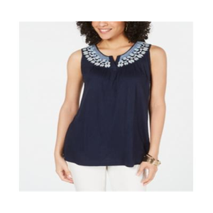 Top Casual da Donna Style & Co con Scollo a V, Ricamo Floreale in Chiffon Blu, Taglia XL, Vestibilità Ampia, Lunghezza Lunga - Product Image 1