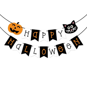 อุปกรณ์ตกแต่งปาร์ตี้ฮาโลวีน ธงประดับตกแต่ง HAPPY HALLOWEEN ธงกระดาษรูปหางนกนางแอ่น - Product Image 2