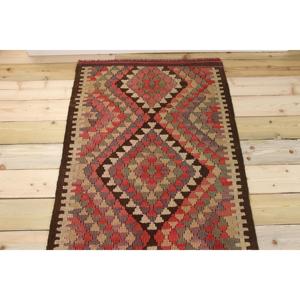 Tapis vintage 2,8 x 10,8 pieds, tapis turc en laine à imprimé animal rouge - Product Image 3