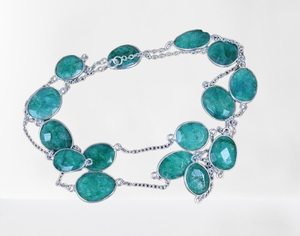 Collier en argent sterling 925 avec émeraude, bijou fantaisie, convertible, plaqué rhodium, cadeau tendance pour un anniversaire - Product Image 1