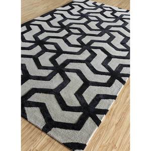 Contour Grey & Black <b>Hand</b> <b>Tufted</b> Wool & Viscose <b>Rug</b> Geometric Pattern for Bedroom or Teen Hallway 10mm Thickness Tra-13052 - Product Image 2