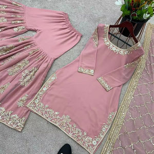 Dernier modèle de costume Sharara pour femmes de haute qualité, en faux georgette, avec broderie et sequins, pour mariage, style indien pakistanais - Product Image 1