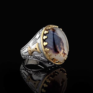 Bague en argent Sterling 925 pour homme, bijoux élégantes, en Agate noir gravé, de turquie, nouvelle collection - Product Image 4