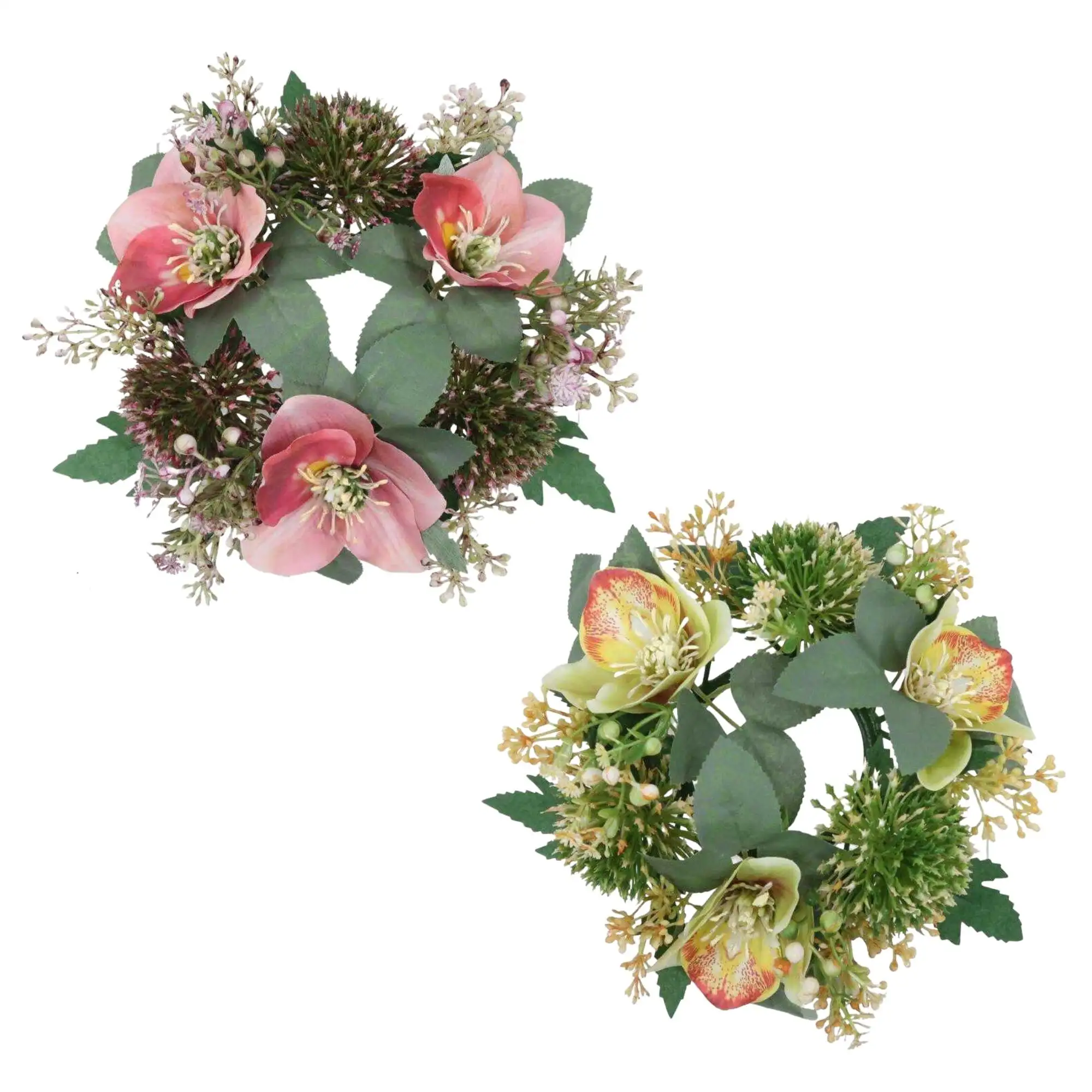 Wedding Hot Selling Wedding Decoration Mixed Helleborus With Foliage Aritificial Candle Ring Wreath For Home Decor