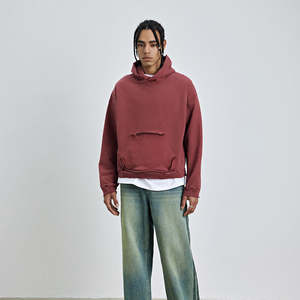 Hip Hop Acid Wash Strass À Capuche Personnalisé Soleil Faded Surdimensionné Pull Noir Hommes Hoodies - Product Image 6