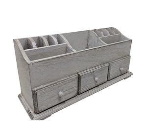 Bureau de ferme 3 tiroirs en bois vanité maquillage beauté bijoux organisateur de stockage (blanc rustique) - Product Image 4