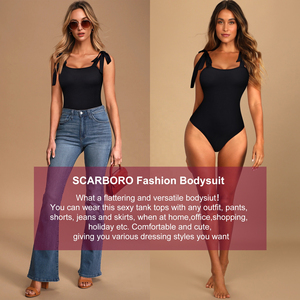 Bodysuits for Women Sexy Sleeveless Body Suit Square <b>Neck</b> Tank Tops <b>Tie</b> Shoulder Dressy Jumpsuits Clubwear T Shirt - Product Image 5