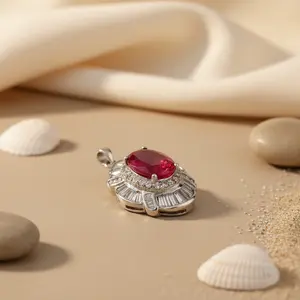 Pendentif en argent 925 fait main avec rubis pour femmes, bijoux en pierres précieuses, style religieux, plaqué or blanc, or rose, pendentif en or 14 carats - Product Image 2