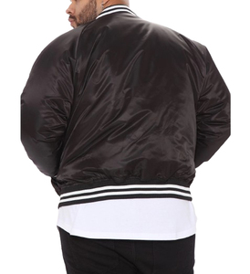 Chaqueta universitaria de satén negro para hombre, abrigo Bomber brillante, ropa de calle de estilo béisbol clásico, prendas de vestir exteriores de moda con puños a rayas - Product Image 6