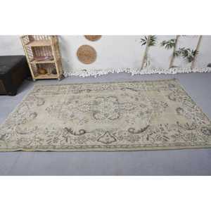 Tapis turc vintage de 5,1 x 8,5 pieds, grand tapis, tapis en laine persan beige gris - Product Image 3