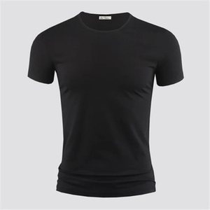 T-shirt à manches courtes pour homme 100% coton Top à col en V noir pur Vêtements de fitness pour homme avec collants noirs confortables - Product Image 3