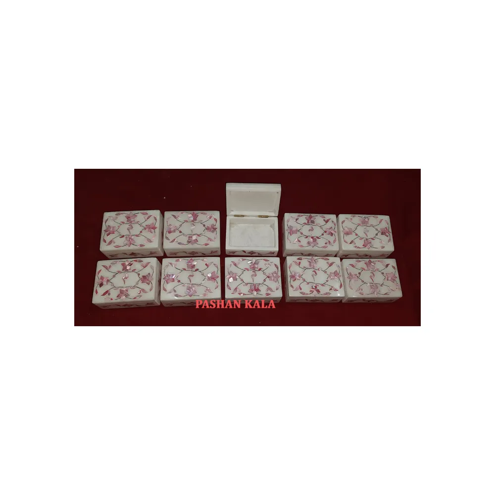 Gli ultimi disegni indiani marmo bianco puro personalizzano rosa unico intarsio rosa madreperla scatola di marmo portagioie in pietra intarsiato