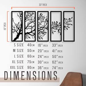 Décoration murale élégante en métal noir à motif d'arbre, 5 panneaux, pour bureau, réception, hall d'hôtel et restaurant - Product Image 2