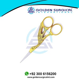 Ciseaux à sourcils en acier inoxydable OEM, kit à sourcils, styles d'oiseaux attrayants, ciseaux à cigogne, pointe droite avec demi-or - Product Image 4