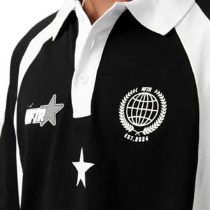 Camiseta Polo Extra Grande para Hombre, 270GSM, Algodón, Cuello con Botones, Estilo Urbano, con Paneles en Contraste y Logotipos Bordados - Product Image 4